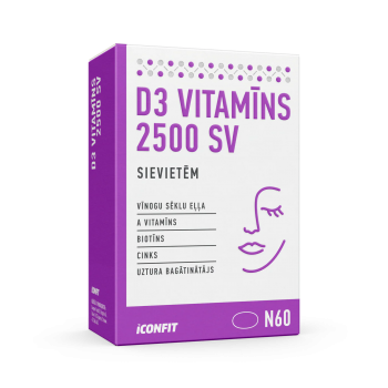 ICONFIT Vitamin D3 For Women 2500IU | D3 vitamīns sievietēm 2500 SV 60 kapsulas
