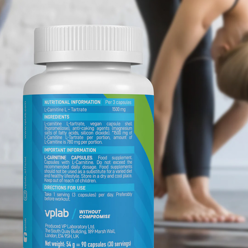Vplab L-carnitine | L-Karnitīns 1500 mg 90 Kapsulas Vplab L-carnitine | L-Karnitīns 1500 mg 90 Kapsulas