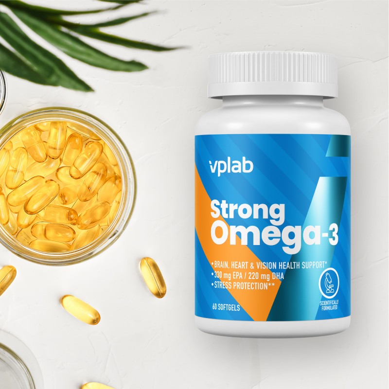 VPLab Strong Omega 3 | Augstas kvalitātes zivju eļļa ar E vitamīnu – 60 kapsulas VPLab Strong Omega 3 | Augstas kvalitātes zivju eļļa ar E vitamīnu – 60 kapsulas